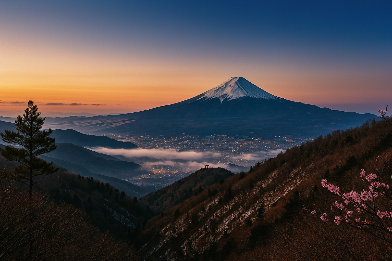 富士山を背景にした日本の美しい風景 - データとAIで企業価値向上を象徴